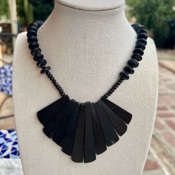 Vintage Jewelry - Fun Funky Black Coconut Shell Statement Necklace